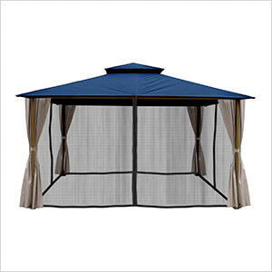 11 x 14 ft. Avalon Gazebo with Mosquito Netting and Privacy Panels (Navy Sunbrella Canopy)