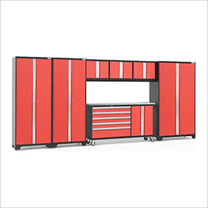 BOLD Red 7-Piece Project Center Set with Stainless Steel Top and LED Lights