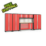 NewAge Garage Cabinets BOLD Red 7-Piece Cabinet Set with Bamboo Top, Backsplash, LED Lights