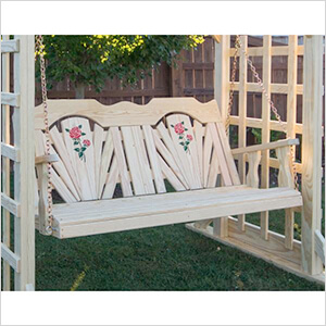 53" Treated Pine Fanback with Rose Design Porch Swing