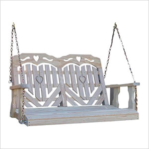 53" Treated Pine Heartback Porch Swing with Hearts and Scroll