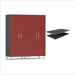 2-Piece Tall Garage Cabinet Kit and 2-Shelf Bundle in Ruby Red Metallic