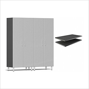 2-Piece Tall Garage Cabinet Kit and 2-Shelf Bundle in Stardust Silver Metallic