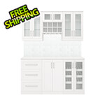 NewAge Home Bar White 7-Piece Cabinet Set with Glass Subway Tile Backsplash