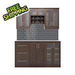 NewAge Home Bar Espresso 7-Piece Cabinet Set with Glass Subway Tile Backsplash