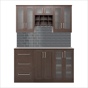 Espresso 7-Piece Cabinet Set with Glass Subway Tile Backsplash