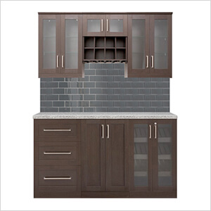 Espresso 7-Piece Cabinet Set with Granite Countertop and Glass Subway Tile Backsplash