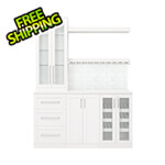 NewAge Home Bar White 7-Piece Cabinet Set with Glass Subway Tile Backsplash