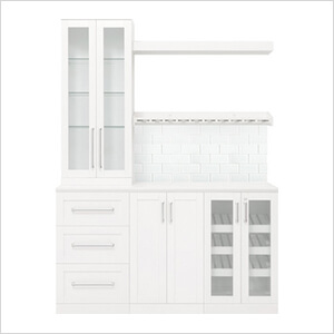 White 7-Piece Cabinet Set with Glass Subway Tile Backsplash