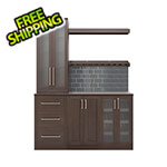 NewAge Home Bar Espresso 7-Piece Cabinet Set with Glass Subway Tile Backsplash