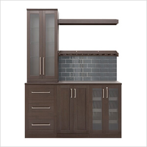 Espresso 7-Piece Cabinet Set with Glass Subway Tile Backsplash