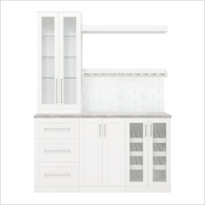 White 7-Piece Cabinet Set with Granite Countertop and Glass Subway Tile Backsplash