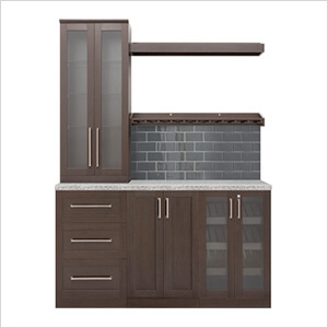 Espresso 7-Piece Cabinet Set with Granite Countertop and Glass Subway Tile Backsplash