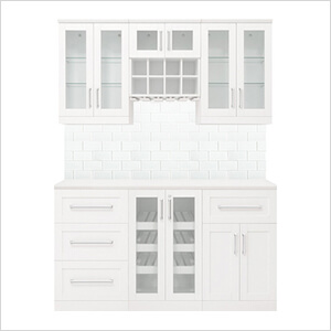 White 7-Piece Cabinet Set with Glass Subway Tile Backsplash