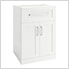 White 7-Piece Cabinet Set with Glass Subway Tile Backsplash