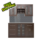 NewAge Home Bar Espresso 7-Piece Cabinet Set with Glass Subway Tile Backsplash