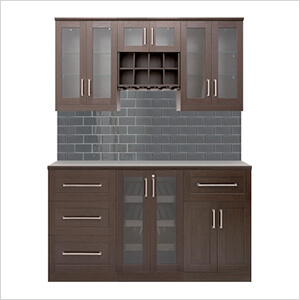 Espresso 7-Piece Cabinet Set with Glass Subway Tile Backsplash