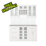 NewAge Home Bar White 7-Piece Cabinet Set with Granite Countertop and Glass Subway Tile Backsplash
