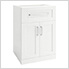 White 7-Piece Cabinet Set with Granite Countertop and Glass Subway Tile Backsplash