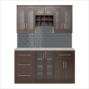 Espresso 7-Piece Cabinet Set with Granite Countertop and Glass Subway Tile Backsplash
