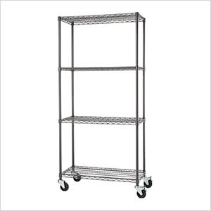 PRO Black 4-Tier Rolling Steel Wire Garage Storage Shelving Unit