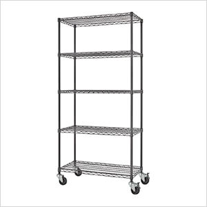 PRO Black 5-Tier Rolling Steel Wire Garage Storage Shelving Unit