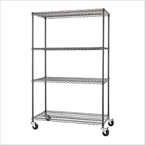 PRO Black 4-Tier Rolling Steel Wire Garage Storage Shelving Unit