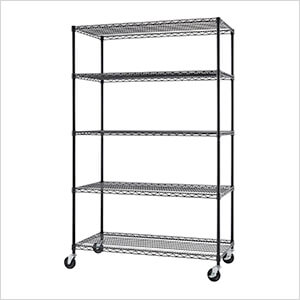 PRO Black 5-Tier Rolling Steel Wire Garage Storage Shelving Unit