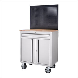 Stainless Steel Rolling Workbench with Pegboard