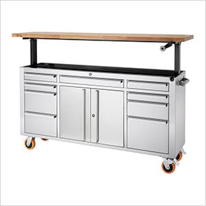 Stainless Steel Rolling Workbench with Adjustable Top