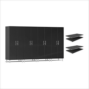 4-Piece Tall Garage Cabinet Kit and 4-Shelf Bundle in Midnight Black Metallic