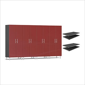 4-Piece Tall Garage Cabinet Kit and 4-Shelf Bundle in Ruby Red Metallic