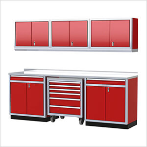 Pro II 9-Foot Red Aluminum Garage Cabinet System