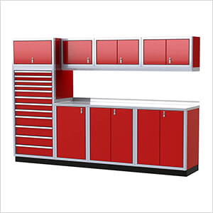 Pro II 10-Foot Red Aluminum Garage Cabinet System