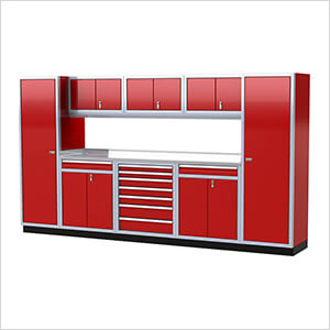 Pro II 12-Foot Red Aluminum Garage Cabinet System