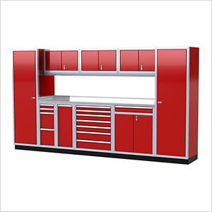 Pro II 12-Foot Red Aluminum Garage Cabinet System