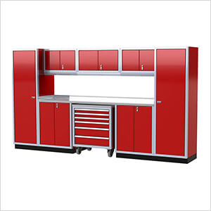 Pro II 12-Foot Red Aluminum Garage Cabinet System
