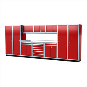 Pro II 16-Foot Red Aluminum Garage Cabinet System