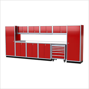 Pro II 16-Foot Red Aluminum Garage Cabinet System