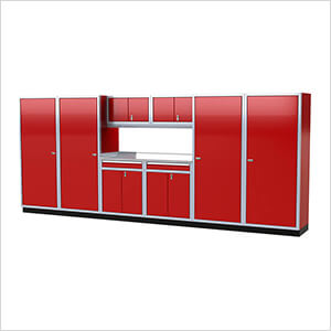 Pro II 16-Foot Red Aluminum Garage Cabinet System