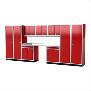 Pro II 16-Foot Red Aluminum Garage Cabinet System