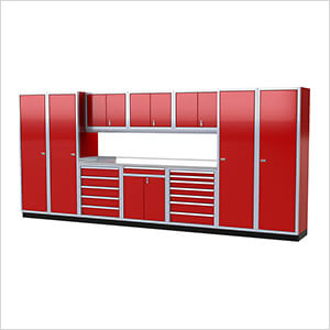 Pro II 16-Foot Red Aluminum Garage Cabinet System