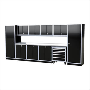 Pro II 16-Foot Signature Black Aluminum Garage Cabinet System