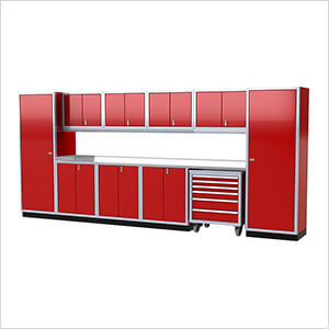 Pro II 16-Foot Red Aluminum Garage Cabinet System