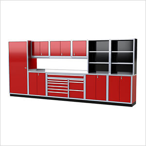 Pro II 16-Foot Red Aluminum Garage Cabinet System