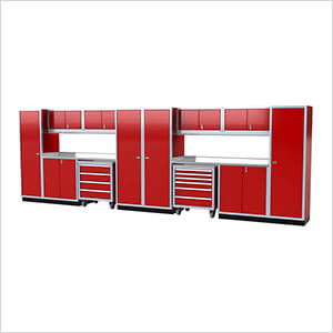 Pro II 20-Foot Red Aluminum Garage Cabinet System