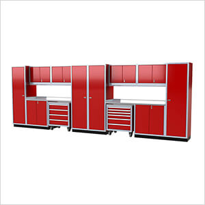 Pro II 20-Foot Red Aluminum Garage Cabinet System