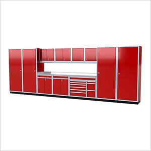 Pro II 20-Foot Red Aluminum Garage Cabinet System
