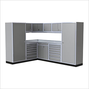 Pro II 88-120 Inch Light Gray Aluminum Corner Garage Cabinet System