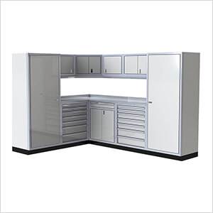 Pro II 88-120 Inch White Aluminum Corner Garage Cabinet System